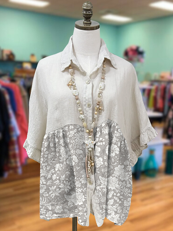 Casual Floral Patchwork Ruffle Top