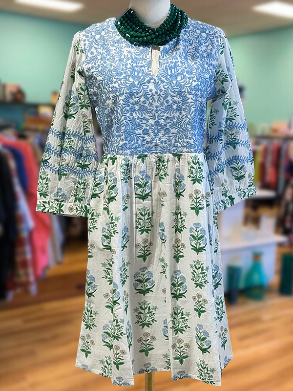 Elegant Floral Patchwork Mid-Length Sleeve Dress