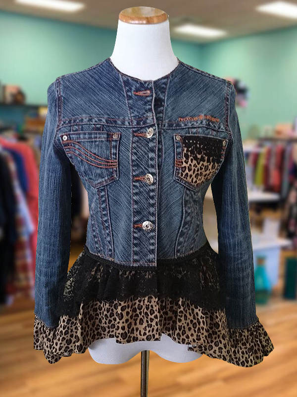 Vintage Leopard Lace Patchwork Denim Jacket