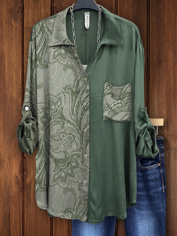 Vintage Ethnic Print Patchwork Shirt