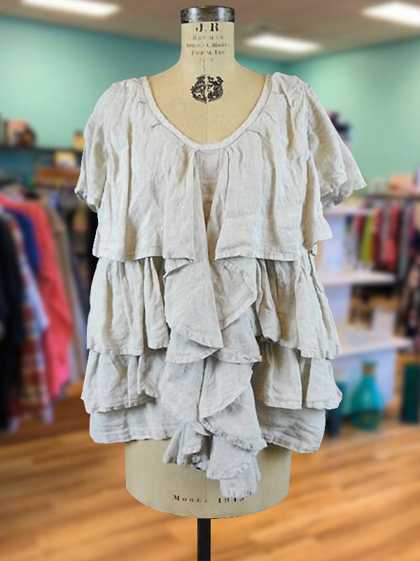 Casual Cotton And Linen Ruffled V-Neck Top