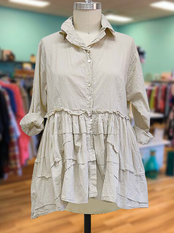 Casual Cotton And Linen Ruffled Patchwork Shirt