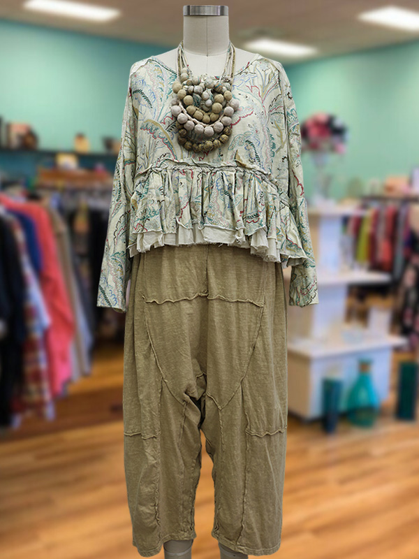 Vintage Floral Ruffled Cotton And Linen Top