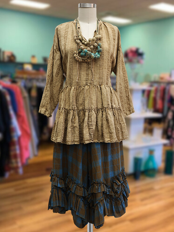 Vintage Jacquard Ruffle Stitching Cotton And Linen Top