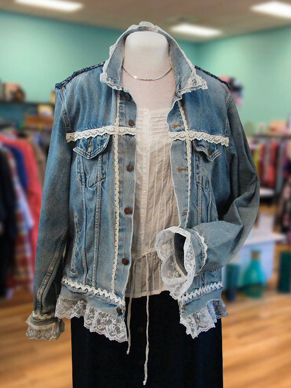 Casual Lace Trim Denim Jacket