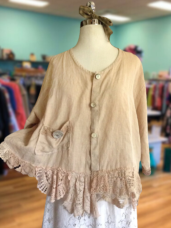Casual Lace Stitching Cotton And Linen Top