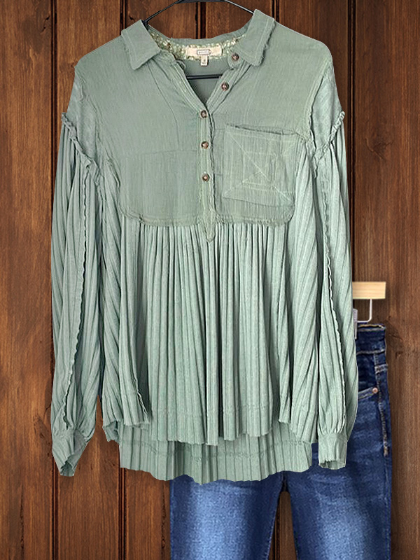 Casual Retro Pleated Fabric Panel Top