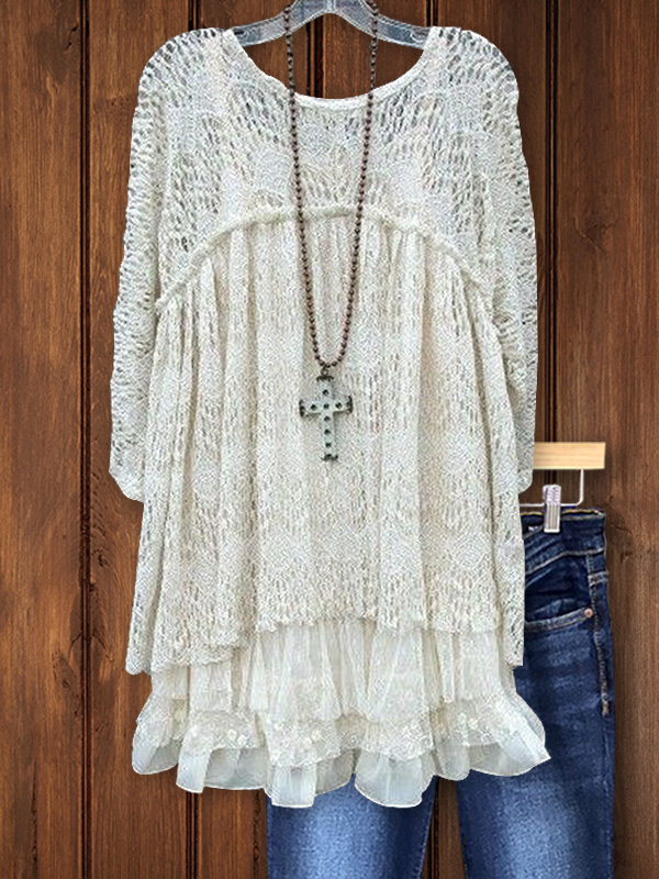 Retro Casual Lace Tulle Top