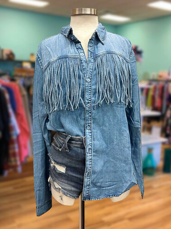 Vintage Fringe Patchwork Denim Shirt