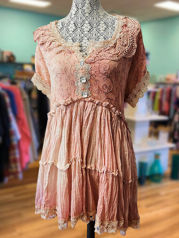 Elegant Vintage Lace Embroidery Gradient Dress