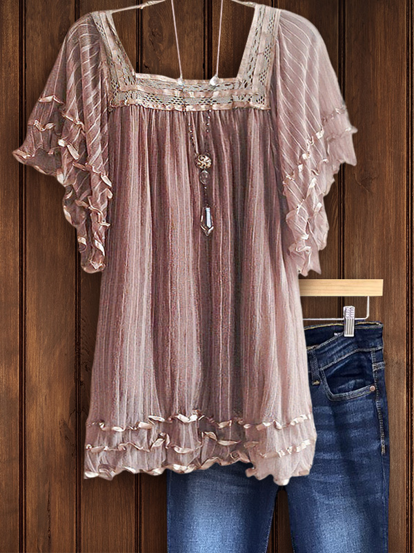 Beach Vacation Lace Ruffle Top