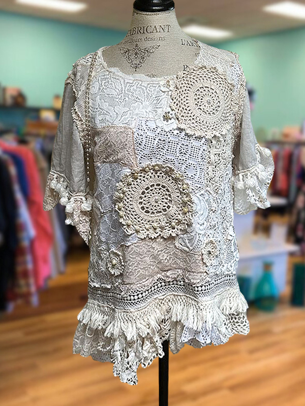 Lace Crochet Tassel Crewneck Resort Top