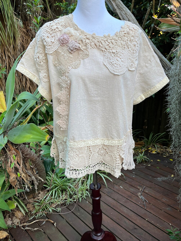 Bohemian Shabby Chic Cotton Linen Blend Top