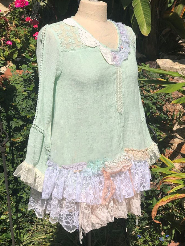 Casual Retro Lace Panel Top