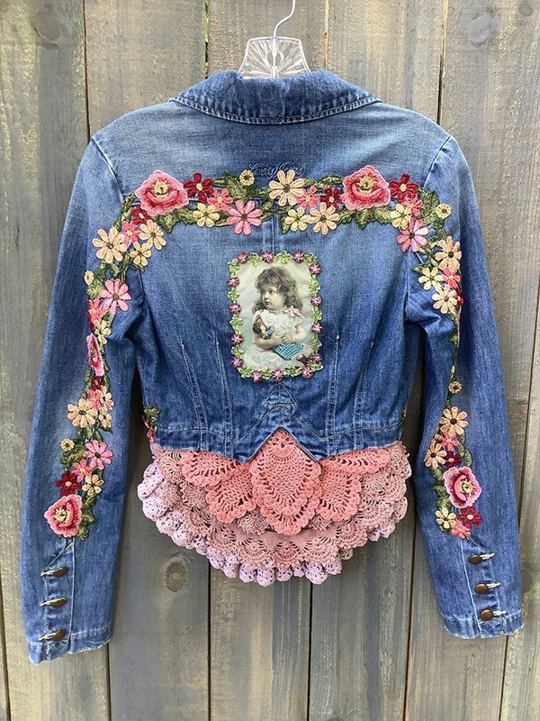 Vintage Lace Patchwork Floral Embroidery Denim Jacket