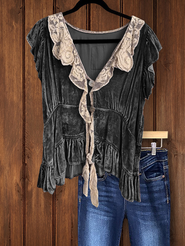 Vintage Elegant Lace Ruffle Top