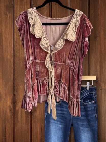 Vintage Elegant Lace Ruffle Top