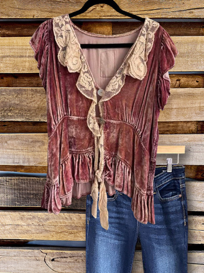 Vintage Elegant Lace Ruffle Top