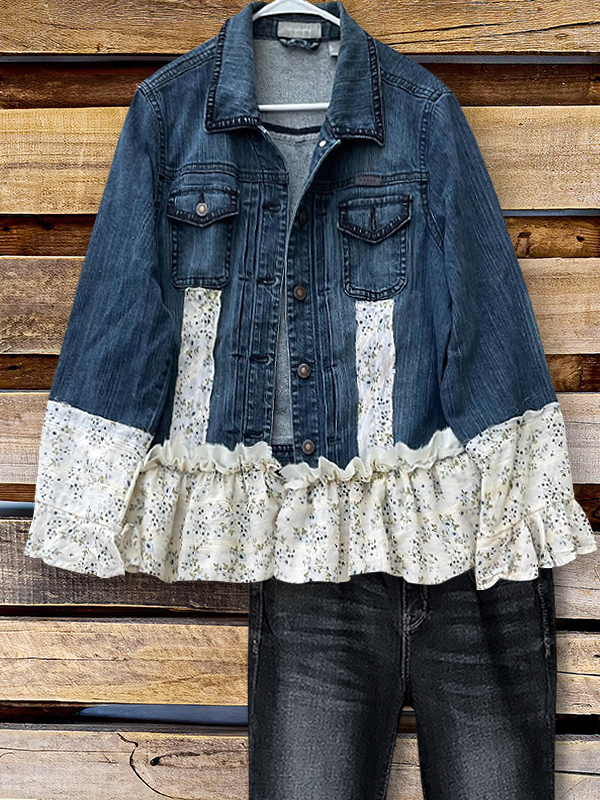 Women's top | Vintage Floral Patchwork Denim Top |Website-shopcharmingrose