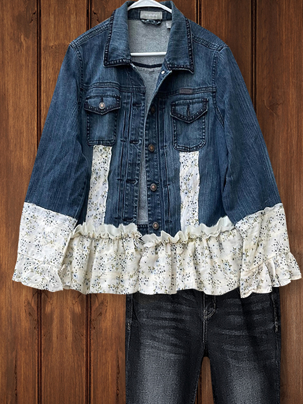 Vintage Floral Patchwork Denim Top