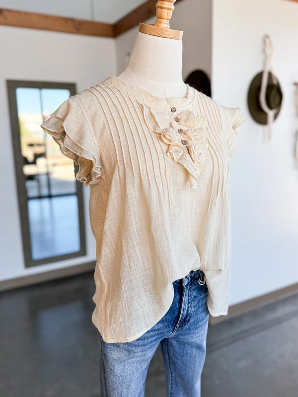 Women's top | Casual Ruffled Pleated Short-Sleeved Top |Website-shopcharmingrose