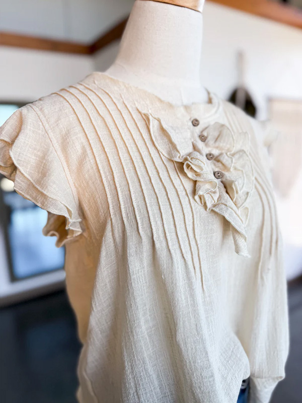 Casual Ruffled Pleated Short-Sleeved Top