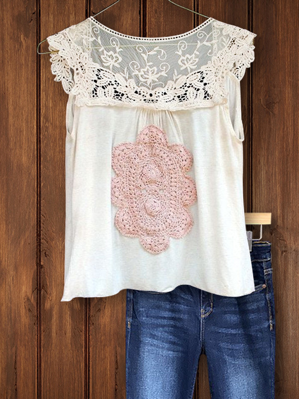 Vintage Lace Crochet Applique Top