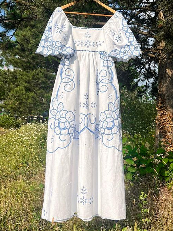 Women's dress | Vintage Holiday Floral Ruffle Maxi Dress |Website-shopcharmingrose