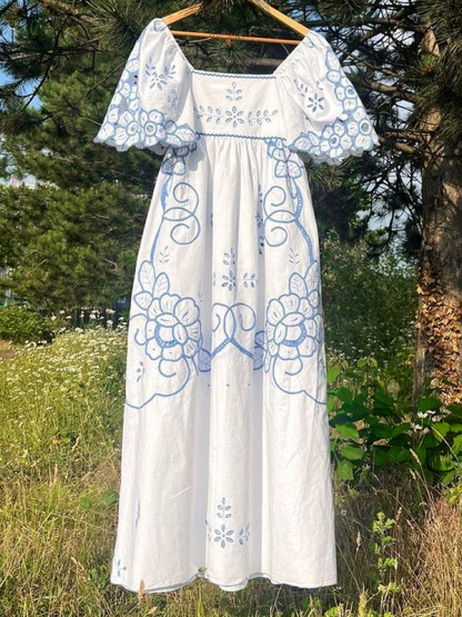 Vintage Holiday Floral Ruffle Maxi Dress