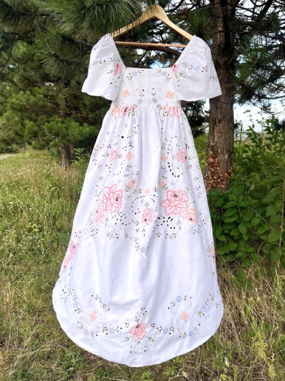 Vintage Holiday Floral Waist Maxi Dress