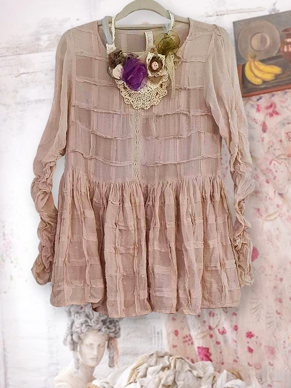 Women's top | Retro Casual Ruffle Patchwork Top |Website-shopcharmingrose