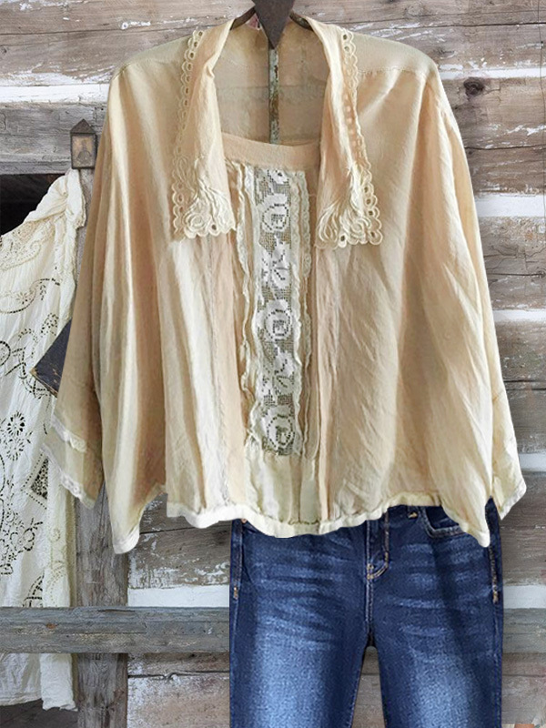 Women's top | Retro Casual Lace Patchwork Top |Website-shopcharmingrose