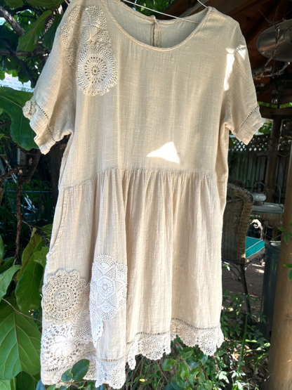 Bohemian Natural Cotton Upcycled Vintage Crochet Top