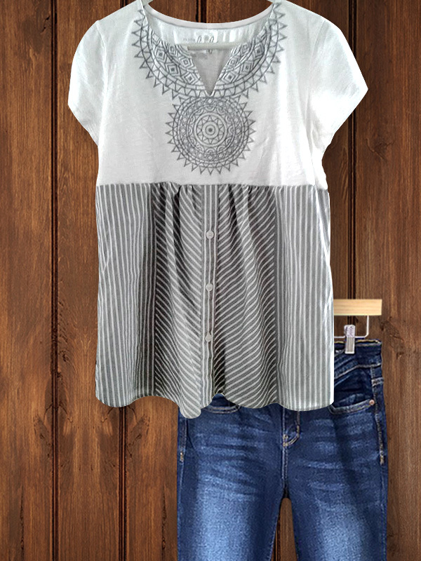 Women's top | Retro Striped Short-Sleeved Top |Website-shopcharmingrose