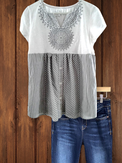 Retro Striped Short-Sleeved Top