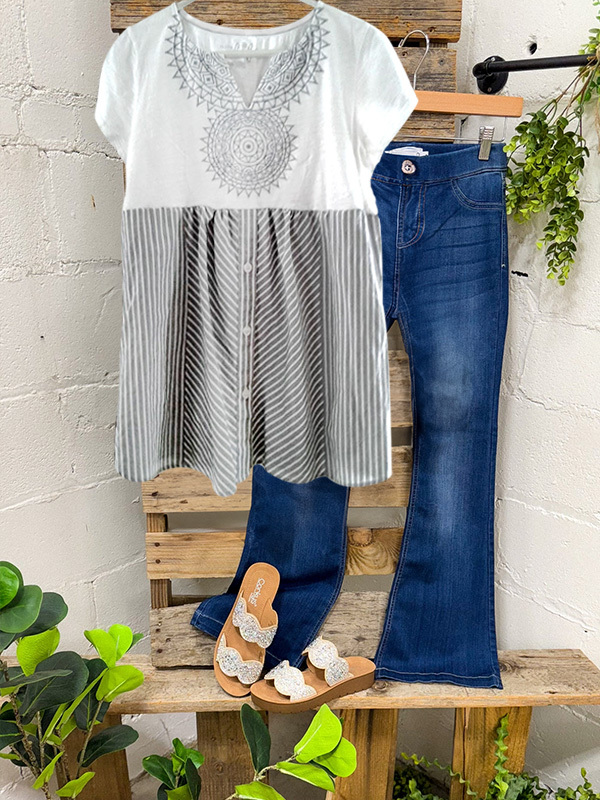 Retro Striped Short-Sleeved Top