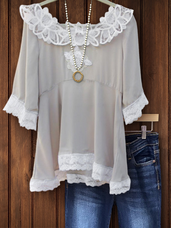 Women's top | Retro Elegant Lace Trim Ruffle Top |Website-shopcharmingrose