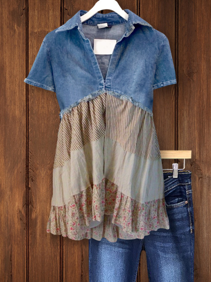 Casual Retro Floral Short Sleeve Top