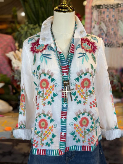 Casual Ethnic Style Floral Embroidered Top