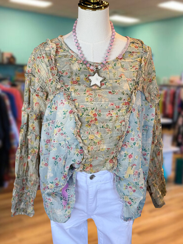 Women's top | Casual Retro Floral Patchwork Top |Website-shopcharmingrose