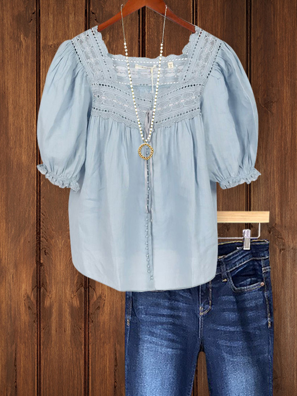 Women's top | Casual Retro Lace Short Sleeve Top |Website-shopcharmingrose