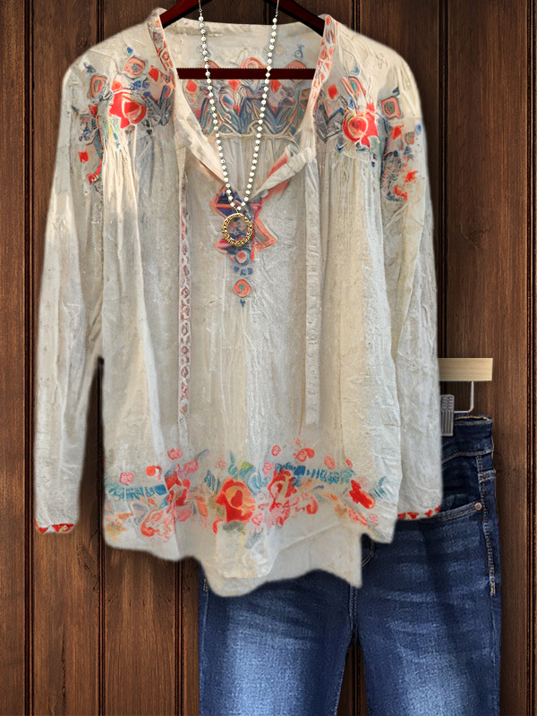 Women's top | Casual Vintage Floral Embroidered Top |Website-shopcharmingrose