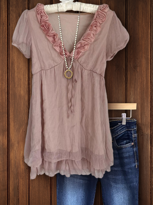 Women's top | Casual Floral Ruffle Panel Top |Website-shopcharmingrose