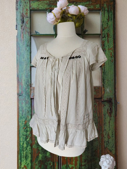 Casual Cotton And Linen Lace Top