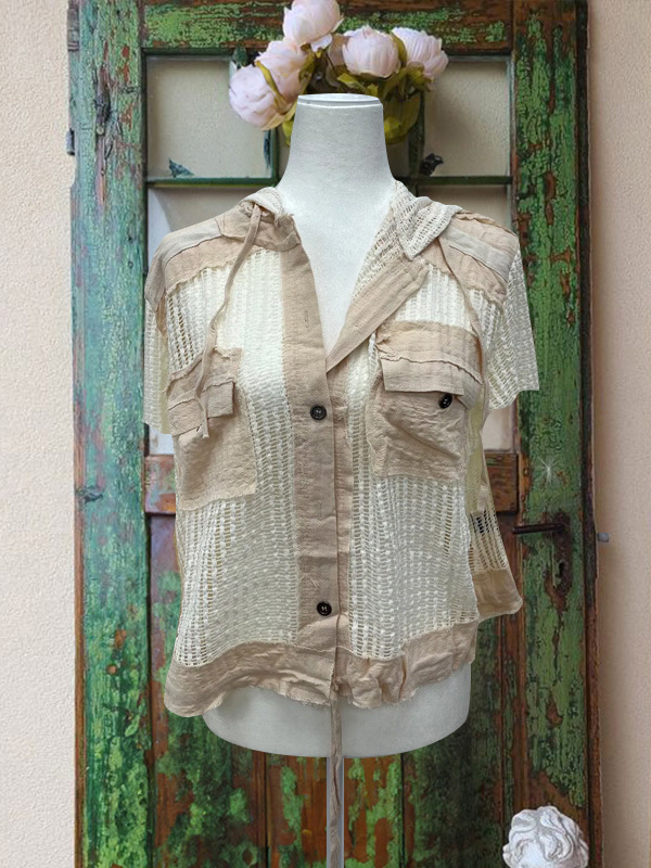 Retro Hollow Stitching Short-Sleeved Top
