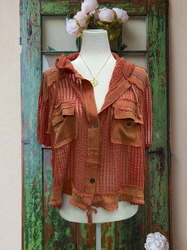Women's top | Retro Hollow Stitching Short-Sleeved Top |Website-shopcharmingrose