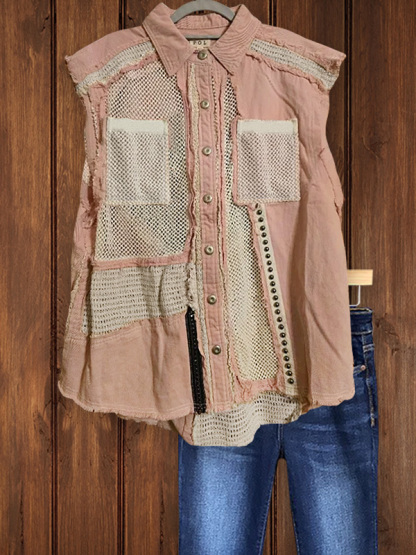 Retro Hollow Patchwork Vest Top