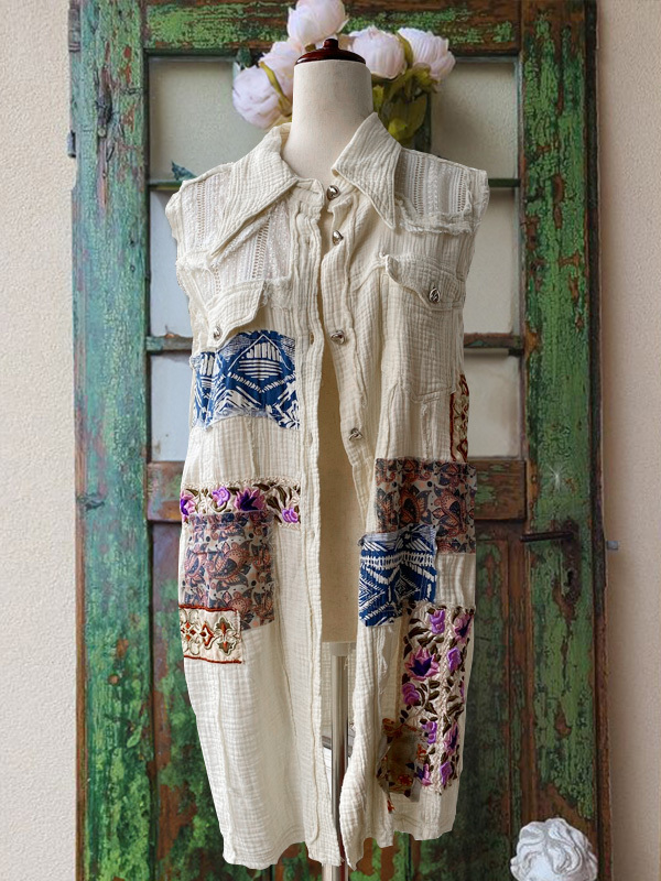 Women's top | Vintage Cotton And Linen Embroidered Printed Lace Top |Website-shopcharmingrose