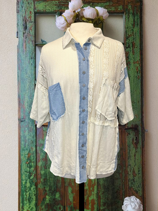 Women's top | Casual Denim Short-Sleeved Top |Website-shopcharmingrose