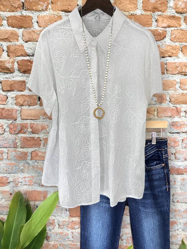 Casual Floral Textured Fabric Short Sleeve Top